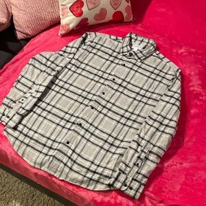 Amazon Essentials Gray Plaid Casual Button Down Shirt